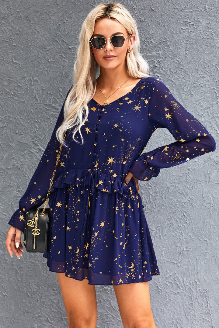 Shimmer Ruffle Casual Dress |1mrk.com