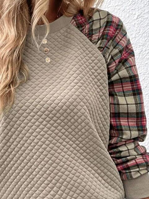 Plaid Round Neck Sweatshirt |1mrk.com