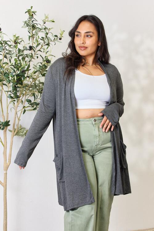 Celeste Full Size Open Front Cardigan with Pockets | Trendsi