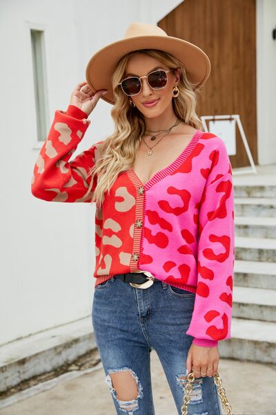 Leopard Button Up Dropped Shoulder Cardigan |1mrk.com