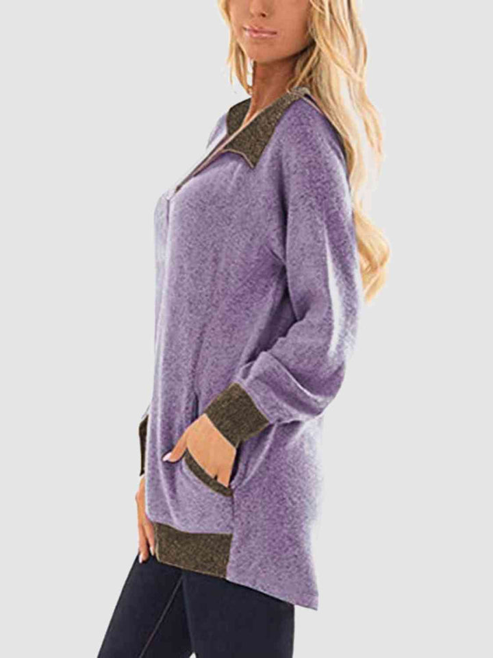 Contrast Half Zip Sweatshirt with Pockets |1mrk.com