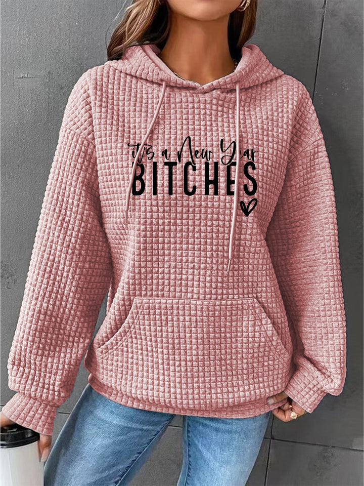 Full Size IT'S A NEW YEAR BITCHES Waffle-Knit Hoodie | Trendsi