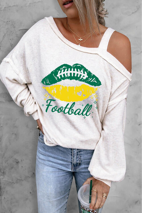 FOOTBALL Asymmetrical Neck Long Sleeve Top | 1mrk.com