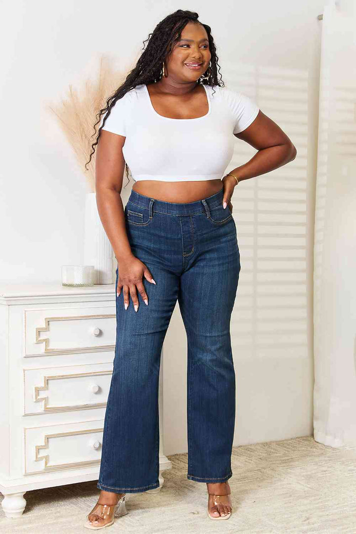 Judy Blue Full Size Elastic Waistband Slim Bootcut Jeans | 1mrk.com