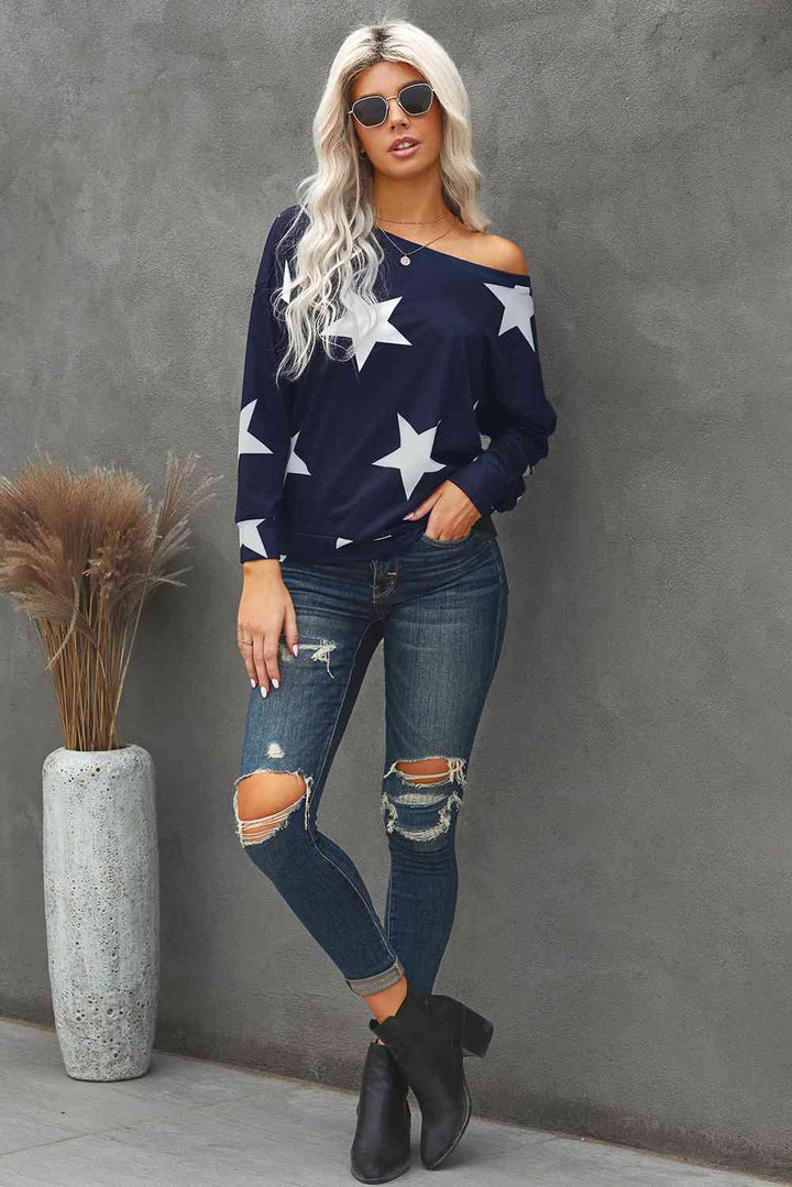 Star Print Long Sleeve Sweatshirt |1mrk.com