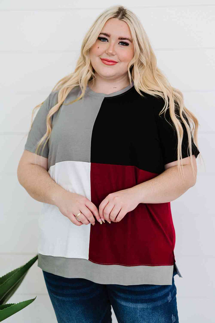 Plus Size Color Block Round Neck T-Shirt | 1mrk.com