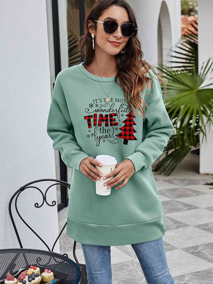 Christmas Tree Graphic Drop Shoulder Sweatshirt |1mrk.com