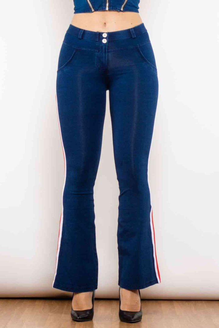 Side Stripe Buttoned Bootcut Jeans | 1mrk.com