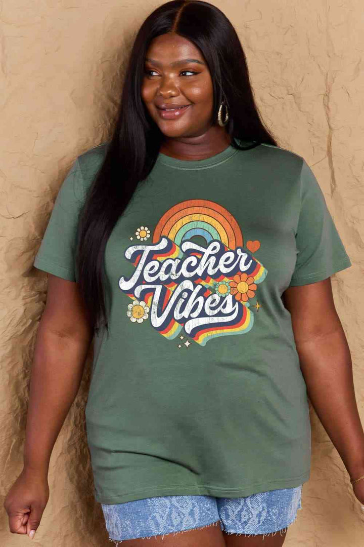 Simply Love Full Size TEACHER VIBES Graphic Cotton T-Shirt | 1mrk.com