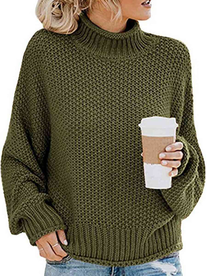 Turtleneck Dropped Shoulder Sweater |1mrk.com