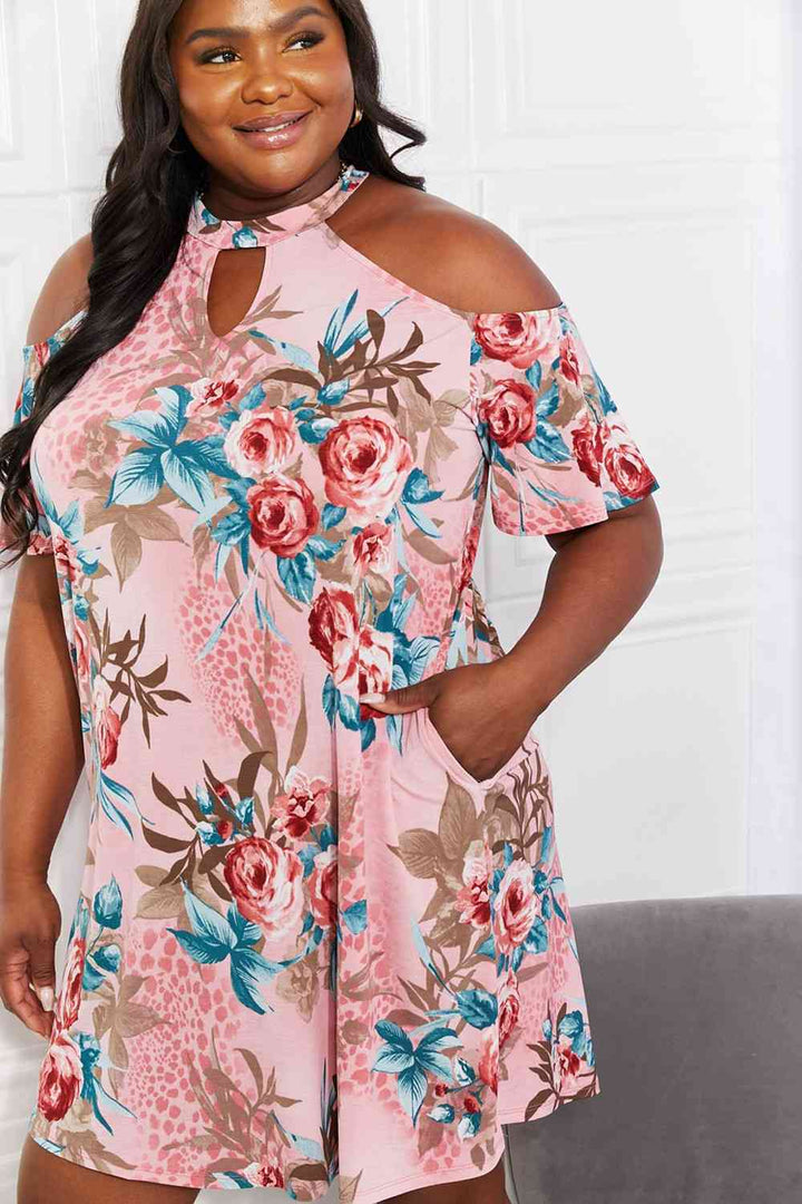 Sew In Love Full Size Fresh-Cut Flowers Cold-Shoulder Dress | 1mrk.com