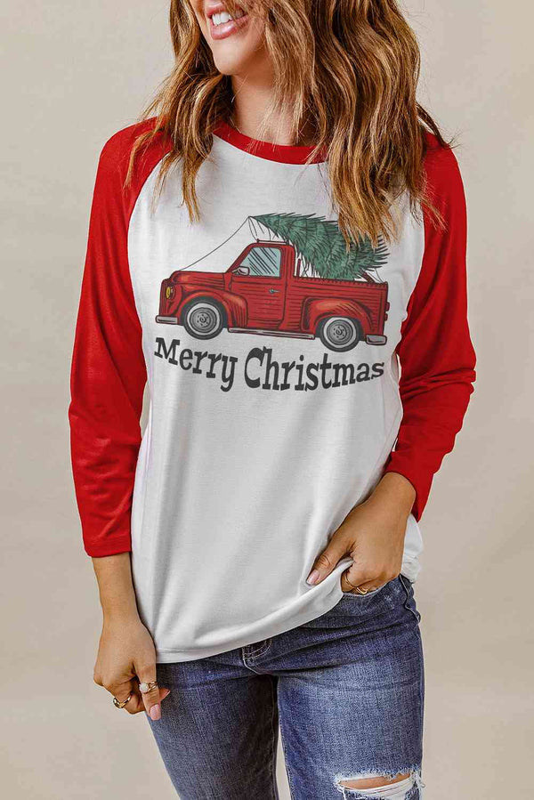MERRY CHRISTMAS Graphic Raglan Sleeve T-Shirt | 1mrk.com