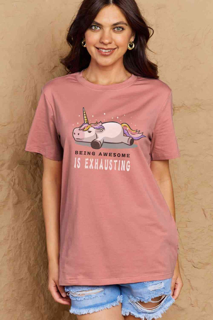 Simply Love Full Size BEING AWESOME IS EXHAUSTING Graphic Cotton Tee | 1mrk.com