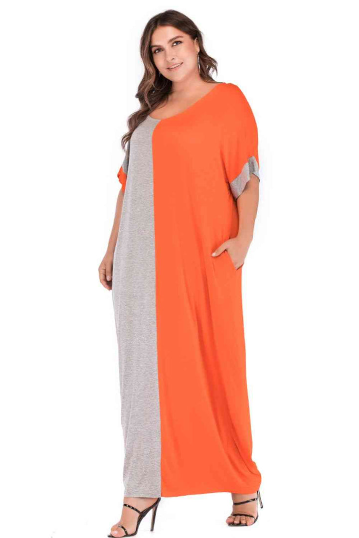 Plus Size Color Block Tee Dress with Pockets |1mrk.com