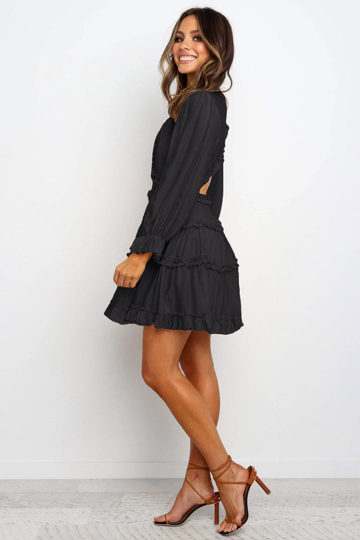 Ruffle Detailing Open Back Dress |1mrk.com