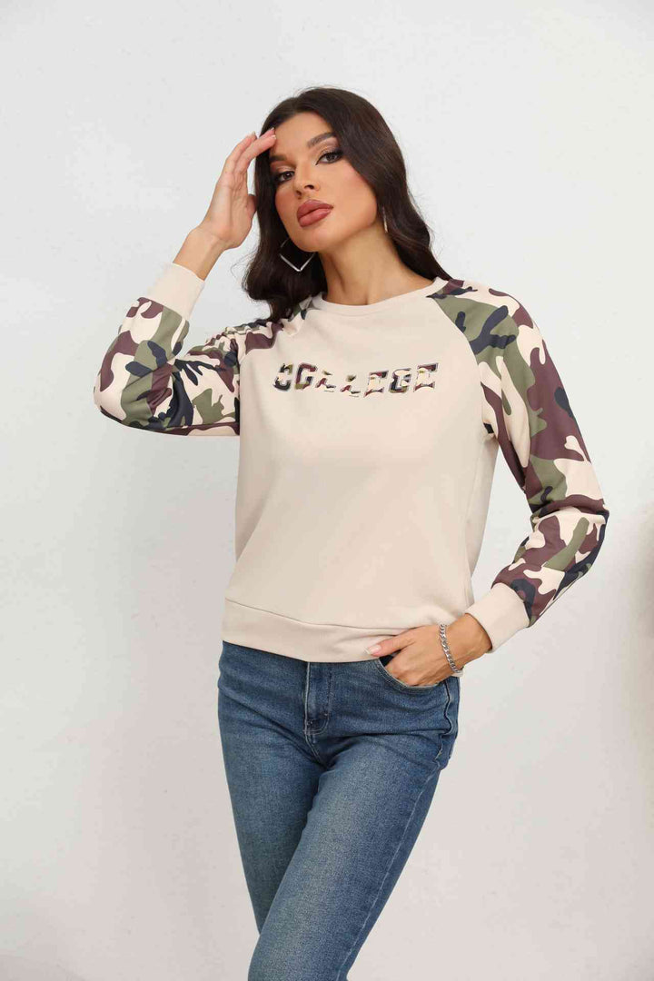 Camouflage Raglan Sleeve Sweatshirt |1mrk.com