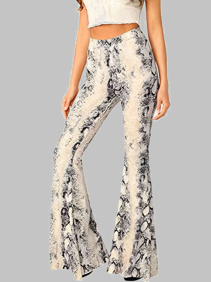 Snakeskin Print High Waist Flare Pants | 1mrk.com