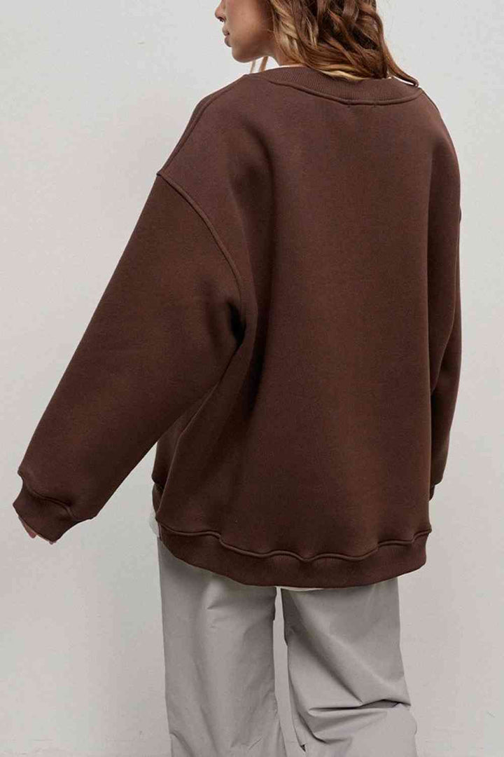 Oversize Round Neck Dropped Shoulder Sweatshirt |1mrk.com