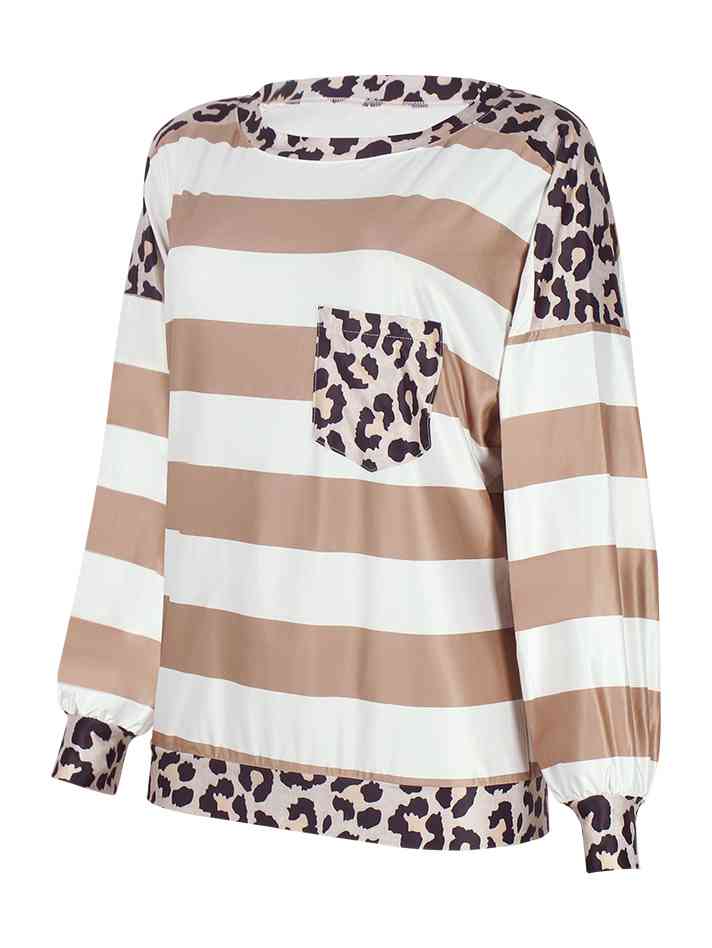 Striped Leopard Long Sleeves Top | 1mrk.com