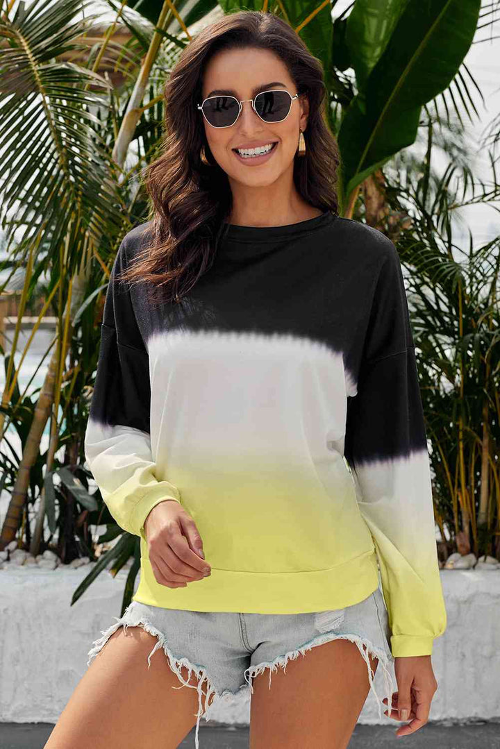 Tie-Dye Drop Shoulder Round Neck Sweatshirt |1mrk.com