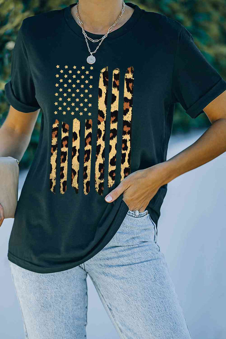 Stars and Stripes Graphic Round Neck Tee | 1mrk.com