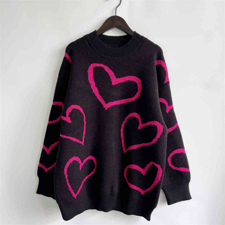 Heart Pattern Long Sleeve Sweater |1mrk.com