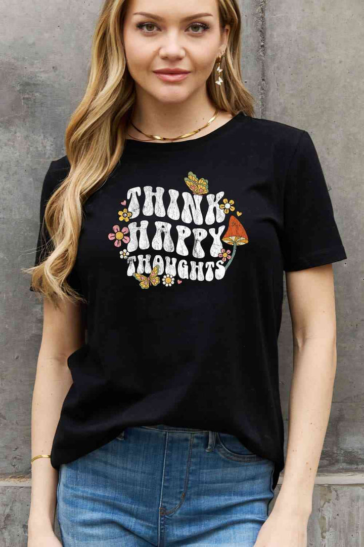 Simply Love Full Size THINK HAPPY THOUGHTS Graphic Cotton Tee | 1mrk.com