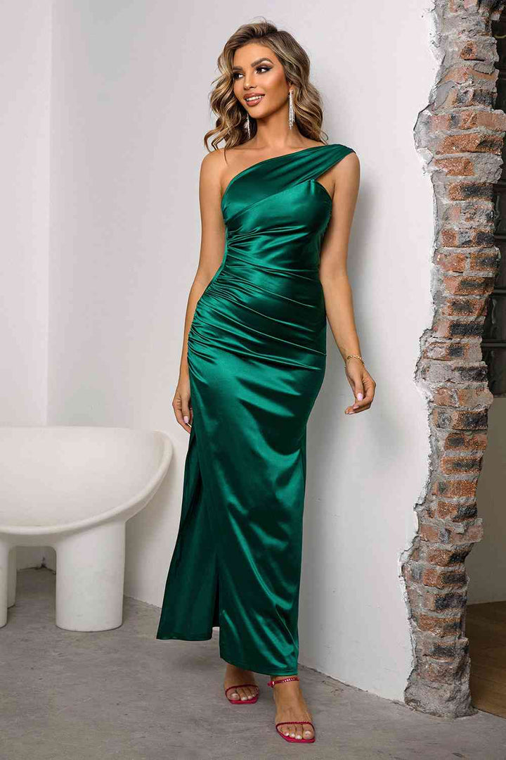 Slit Maxi Dress One-Shoulder Ruched | 1mrk.com