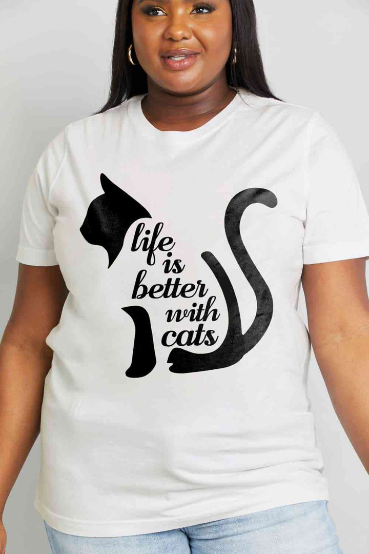 Simply Love Simply Love Full Size LIFE IS BETTER WITH CATS Graphic Cotton Tee | 1mrk.com