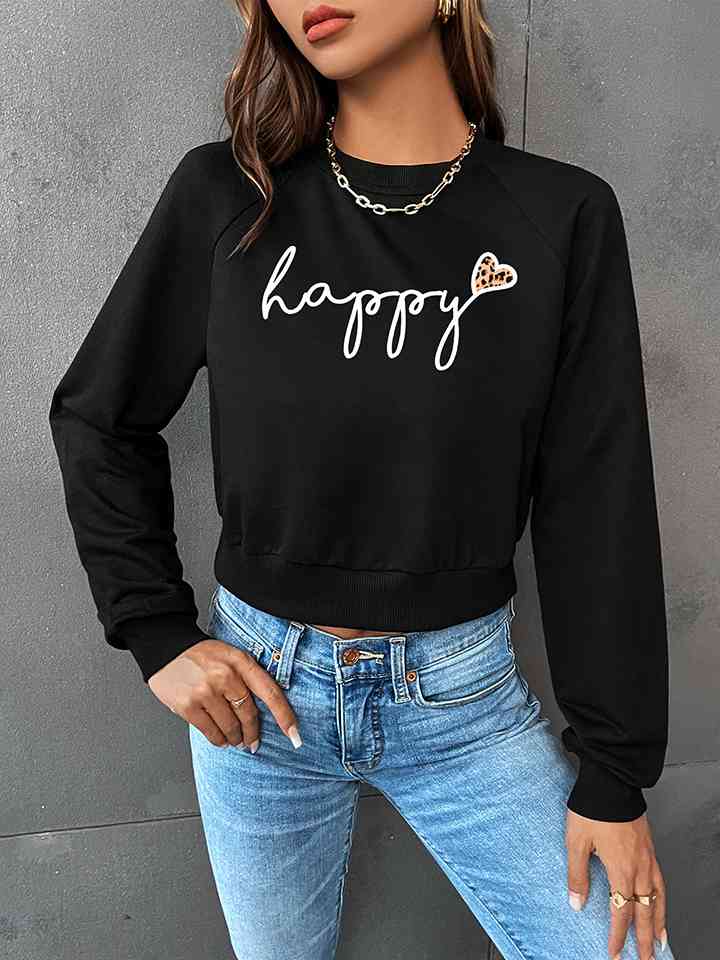 Raglan Sleeve HAPPY Graphic Sweatshirt |1mrk.com