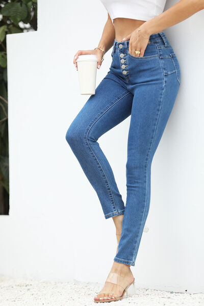 High Waist Button Fly Pocketed Jeans | 1mrk.com