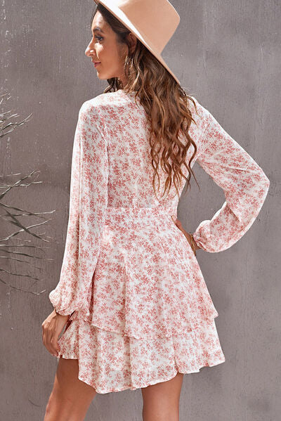 Floral Surplice Balloon Sleeve Layered Dress | Trendsi