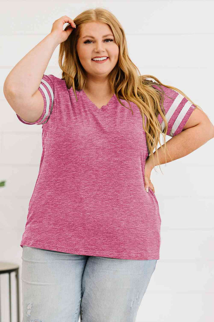 Plus Size Striped V-Neck Tee Shirt | 1mrk.com