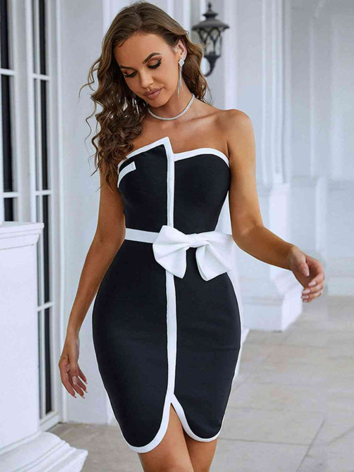 Contrast Strapless Bow Detail Mini Dress | 1mrk.com