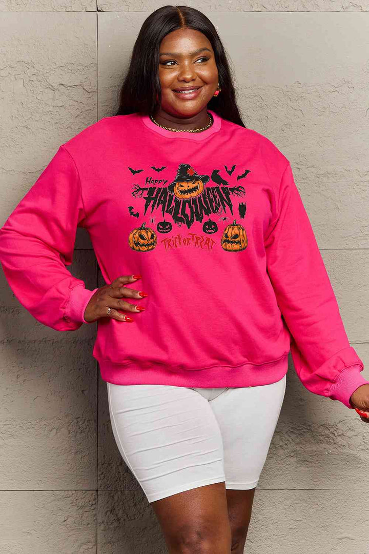 Simply Love Full Size HAPPY HALLOWEEN TRICK OR TREAT Graphic Sweatshirt |1mrk.com