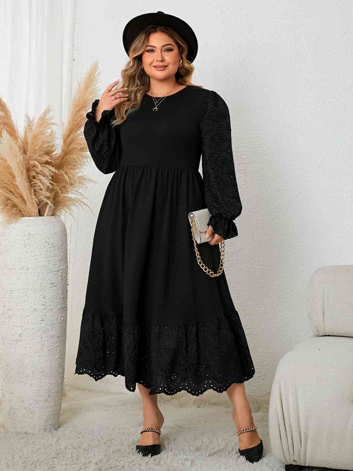 Plus Size Flounce Sleeve Lace Detail Dress |1mrk.com