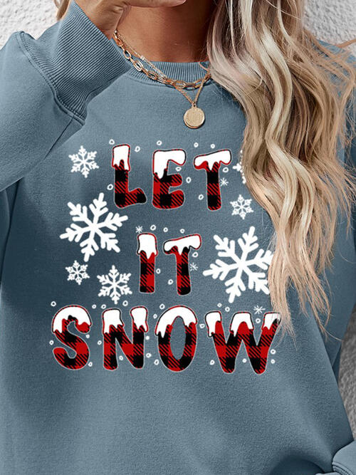 LET IT SNOW Round Neck Long Sleeve Sweatshirt |1mrk.com