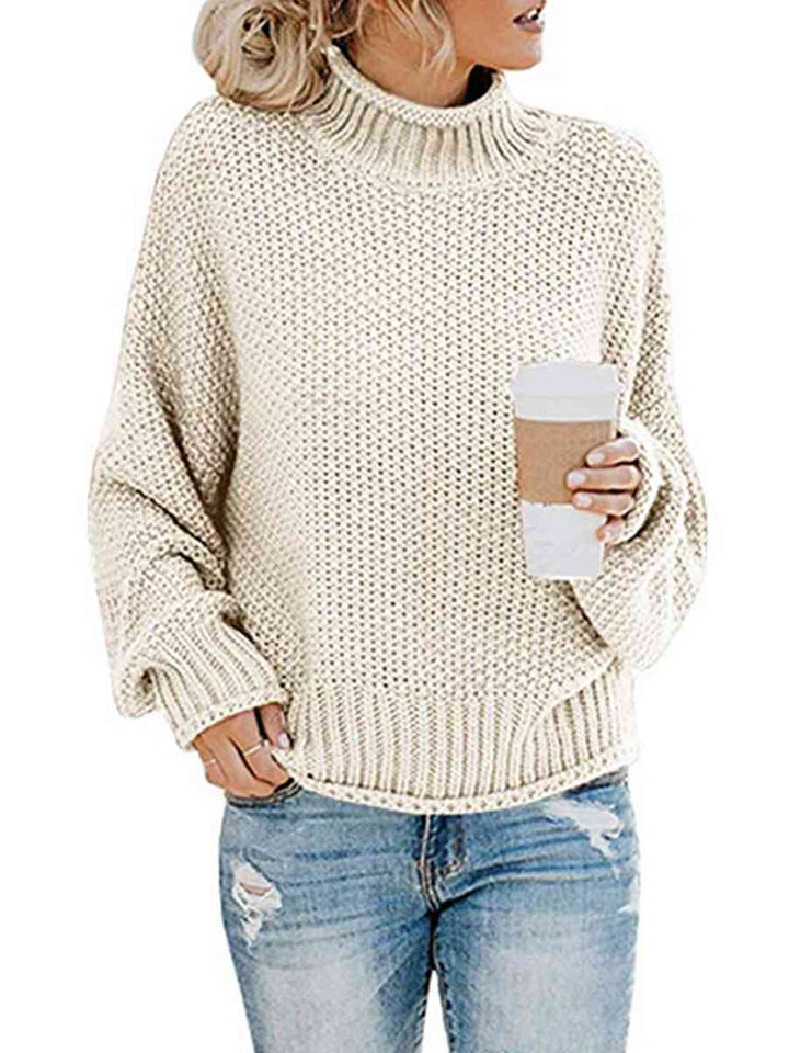 Turtleneck Dropped Shoulder Sweater |1mrk.com