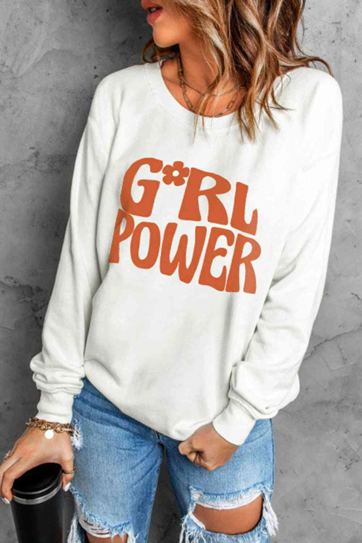 GIRL POWER Graphic Round Neck Sweatshirt |1mrk.com