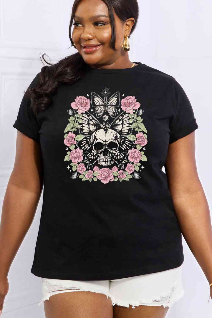 Simply Love Simply Love Full Size Skull & Butterfly Graphic Cotton Tee | 1mrk.com