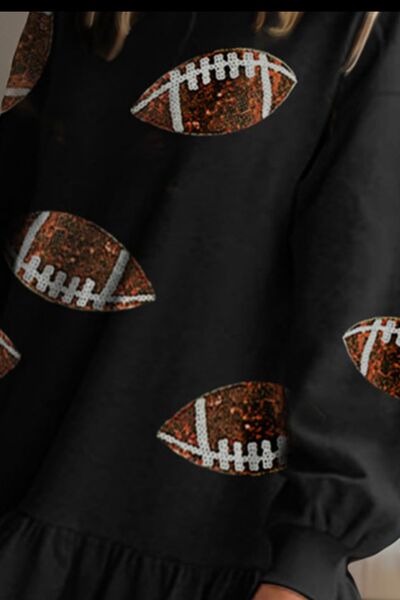 Football Sequin Round Neck Dropped Shoulder Mini Dress | 1mrk.com