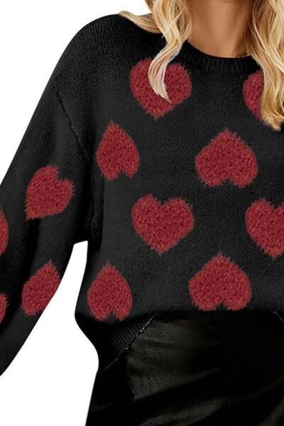 Heart Round Neck Dropped Shoulder Sweater | Trendsi
