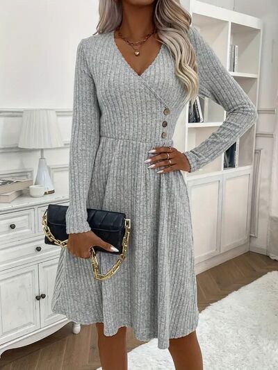 Surplice Long Sleeve Mini Sweater Dress |1mrk.com