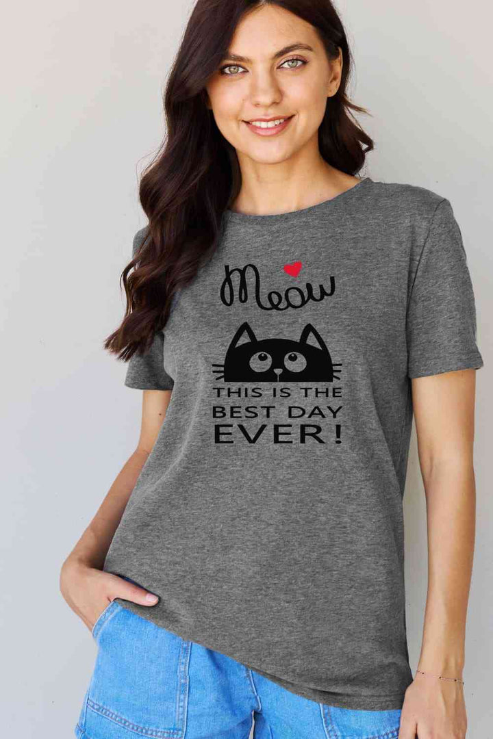 Simply Love Full Size MEOW THIS IS THE BEST DAY EVER! Graphic Cotton T-Shirt | 1mrk.com