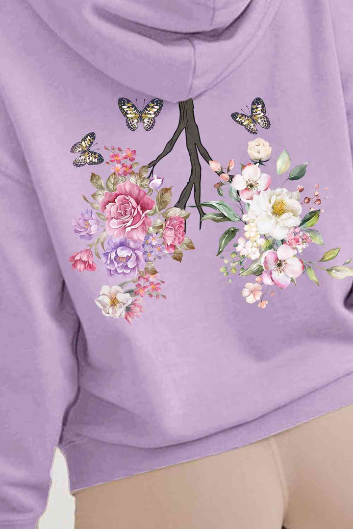 Simply Love Full Size Flower & Butterfly Graphic Hoodie | 1mrk.com