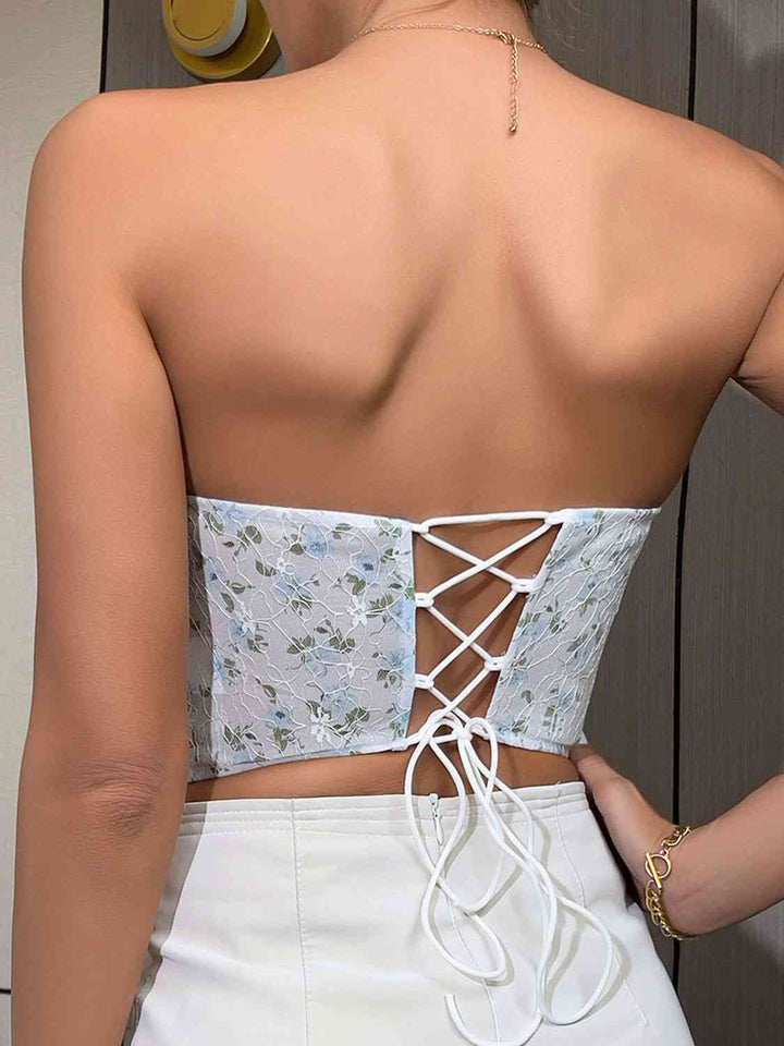 Floral Lace-Up Strapless Bustier | 1mrk.com