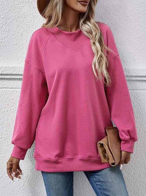 Round Neck Drop Shoulder Long Sleeve Sweatshirt |1mrk.com