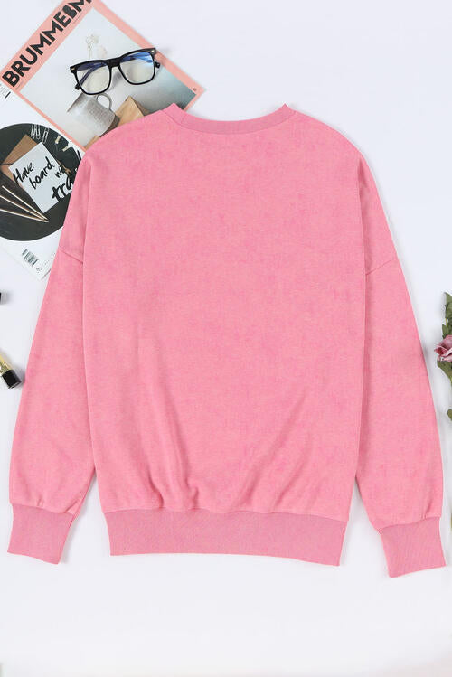 Sequin Candy Cane Round Neck Slit Sweatshirt |1mrk.com