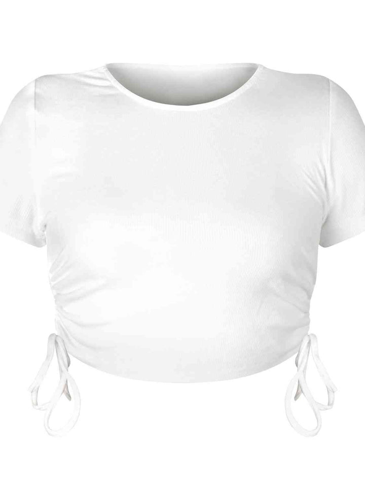 Round Neck Short Sleeve Drawstring Tee | 1mrk.com