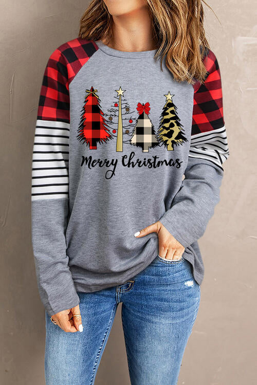 MERRY CHRISTMAS  Graphic Round Neck Long Sleeve T-Shirt | 1mrk.com